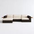 Lewostronna narożna sofa ogrodowa z technorattanu 280 x 160 x 75 cm, ciemnobrązowa z kremowymi poduszkami