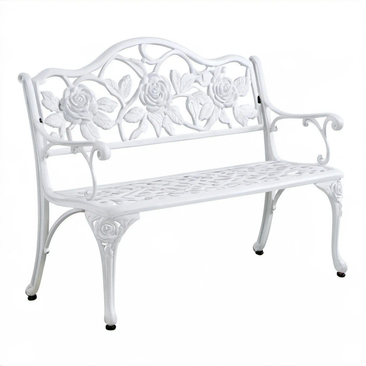 Biała dwuosobowa ławka ogrodowa z odlewanego aluminium 100 x 54 x 89 cm