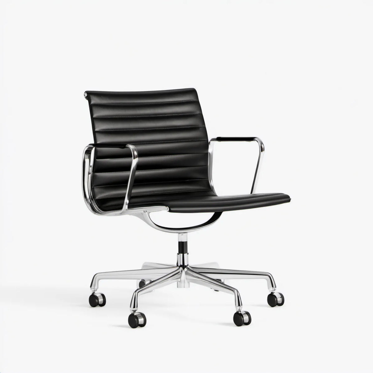 Czarny obrotowy fotel biurowy z ekoskóry, chromowany, 58 x 60 x 89–99 cm