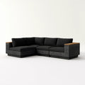5-osobowa narożna sofa ogrodowa z technorattanu PE, czarna/szara/brązowa, 230 x 230 x 85 cm