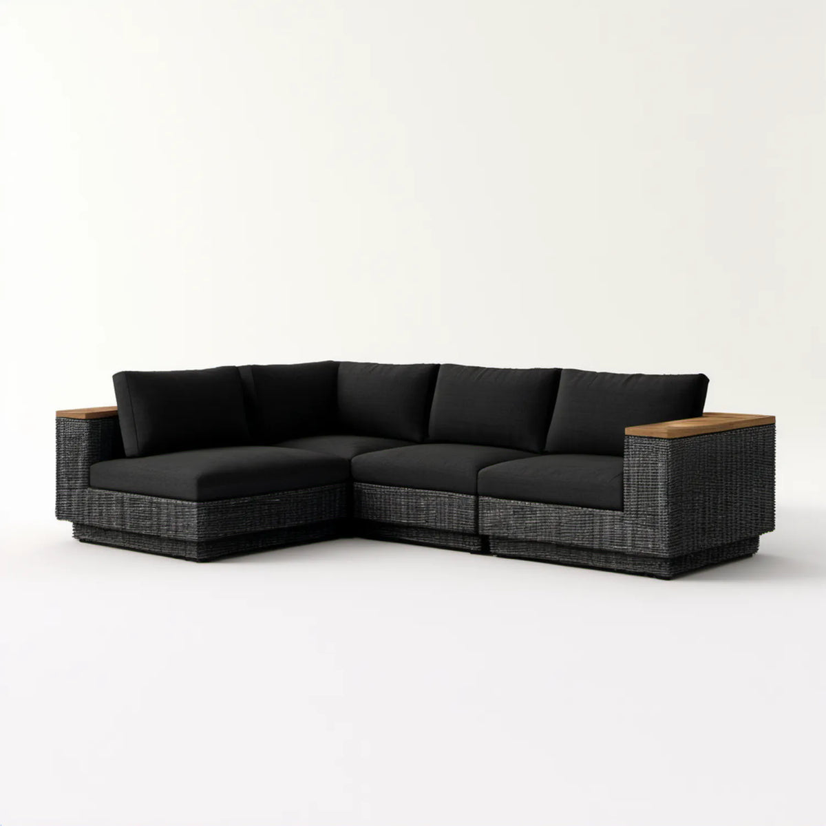 5-osobowa narożna sofa ogrodowa z technorattanu PE, czarna/szara/brązowa, 230 x 230 x 85 cm