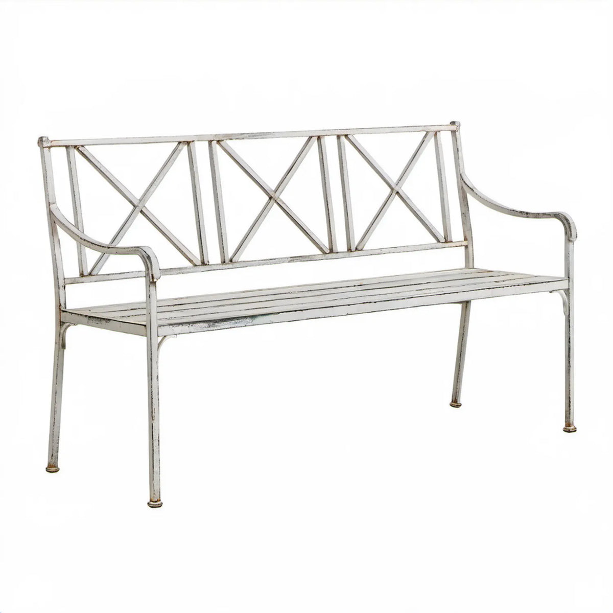Biała stalowa ławka dwuosobowa w stylu postarzanym 125 × 53 × 77 cm