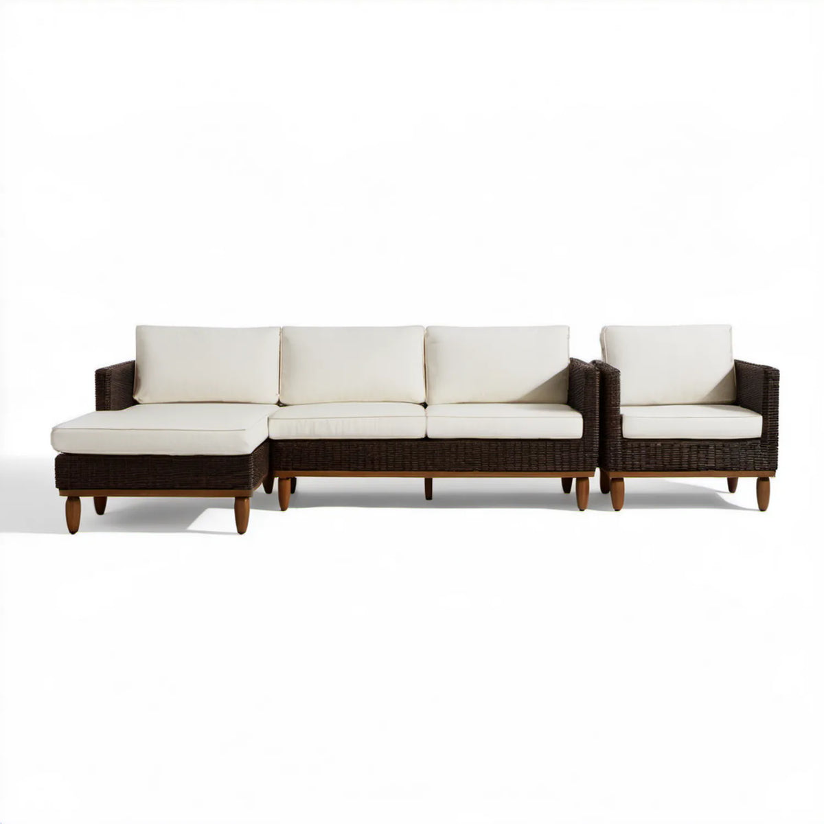 Modułowy zestaw wypoczynkowy ogrodowy z technorattanu PE Brązowy/Kremowy 320 x 150 x 82 cm