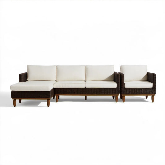 Modułowy zestaw wypoczynkowy ogrodowy z technorattanu PE Brązowy/Kremowy 320 x 150 x 82 cm