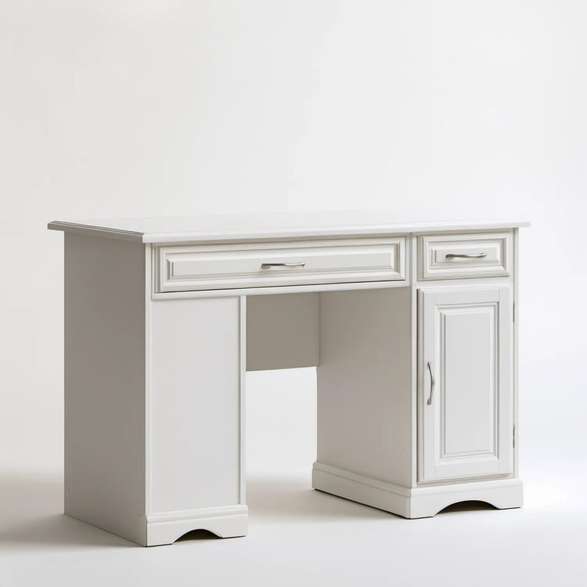 Białe biurko klasyczne z MDF, 2 szufladami i szafką, 120 x 60 x 75 cm